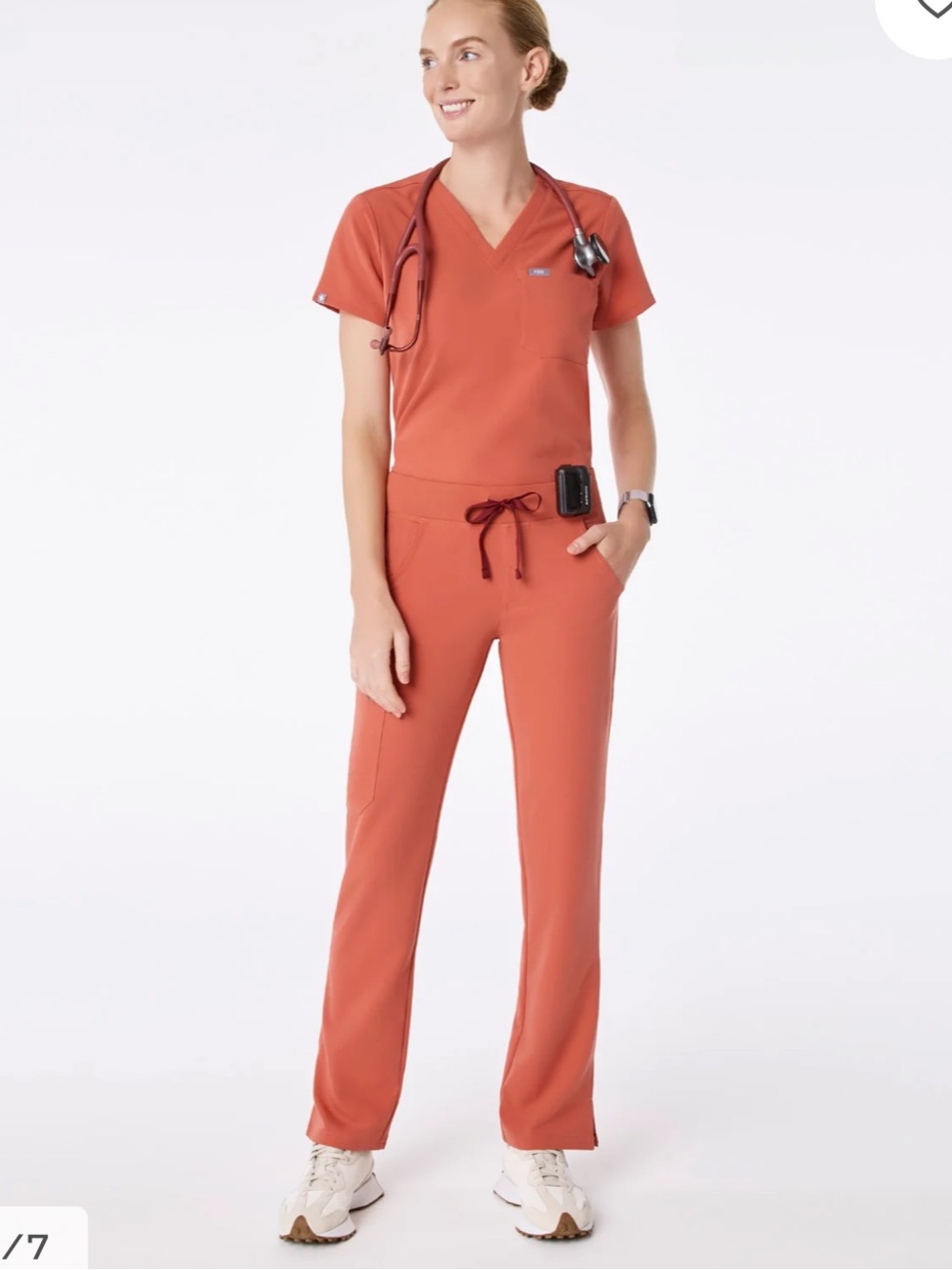 Figs Straight Leg Scrub Pants & Top Set in Terracotta